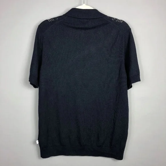 NN. 07 Thor Short Sleeve Knit Polo Shirt Mens L Navy Blue Wool Blend 6539 - Picture 3 of 10